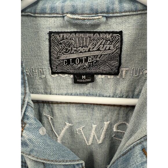 BROOKLYN CLOTH Button Down Patches Blue Denim Jean Jacket Women's Size Medium... - Picture 9 of 16